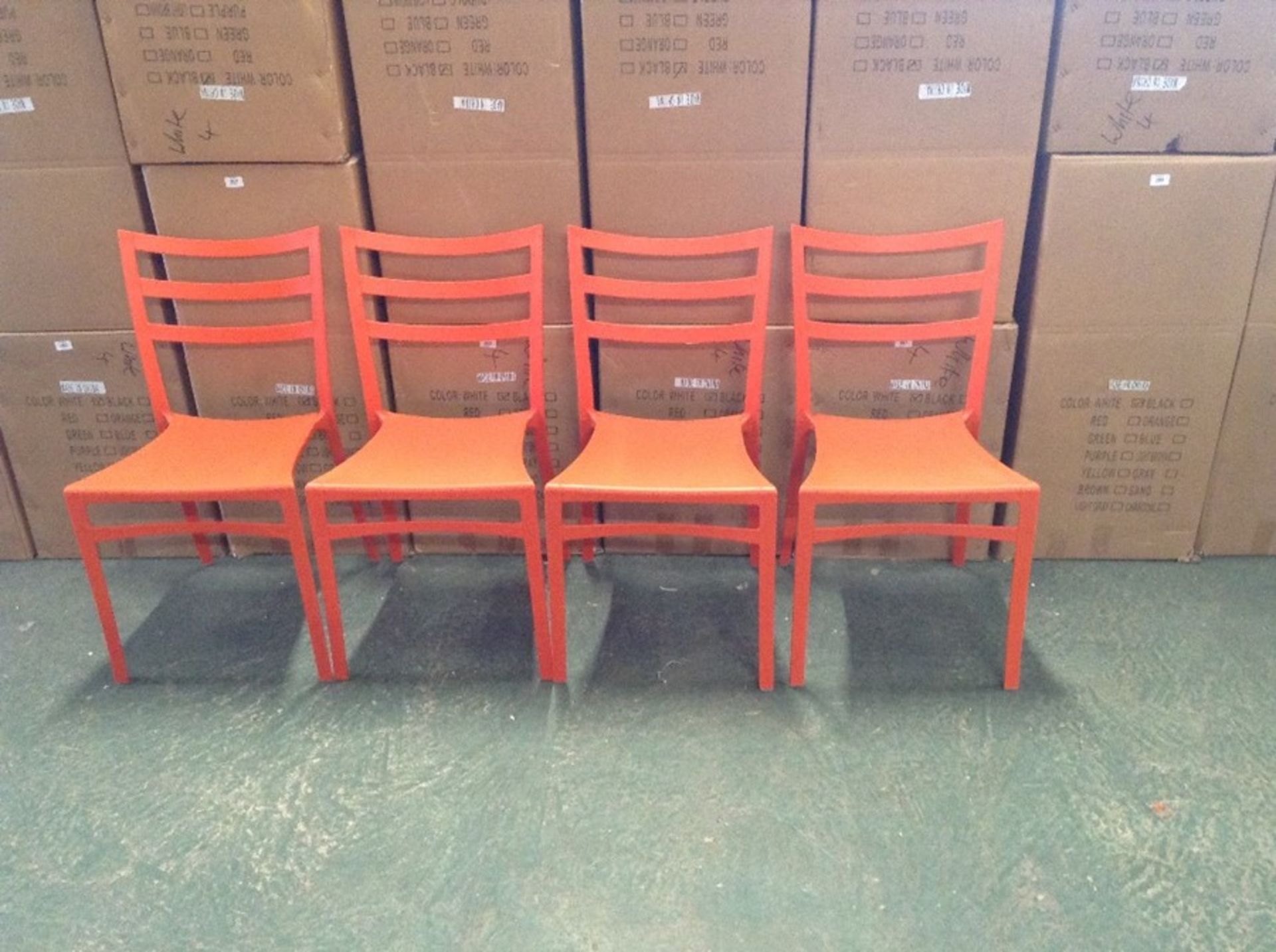 X4 ORANGE PLASTIC STACKING CHAIRS (BOXED & RETURN)