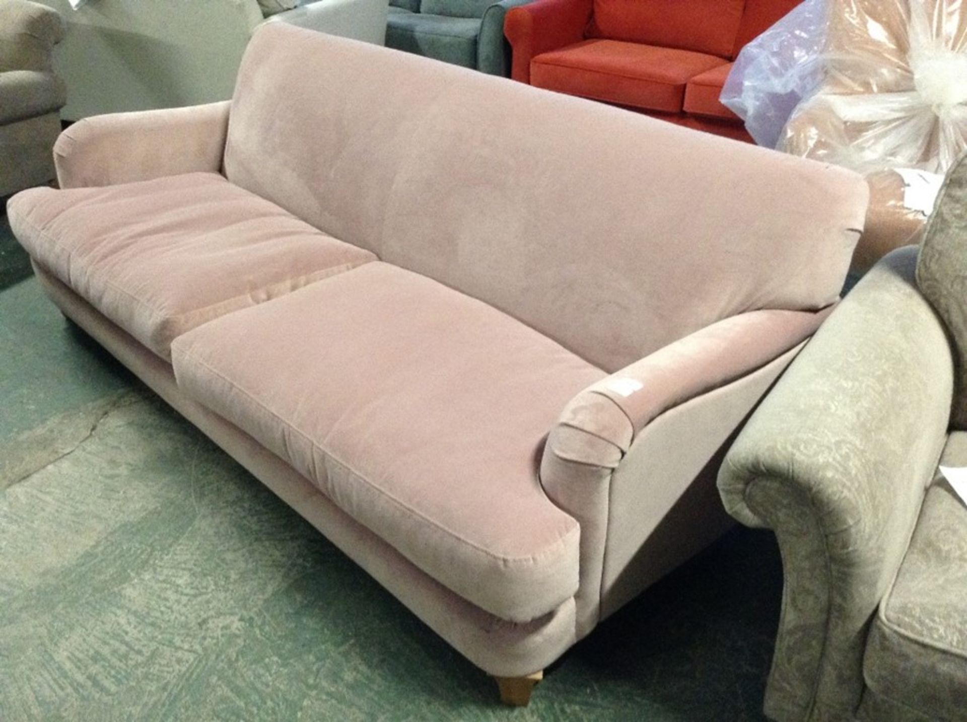 PURPLE PATTERNED HIGH BACK 3 SEATER SOFA (TR002057 - Image 2 of 2
