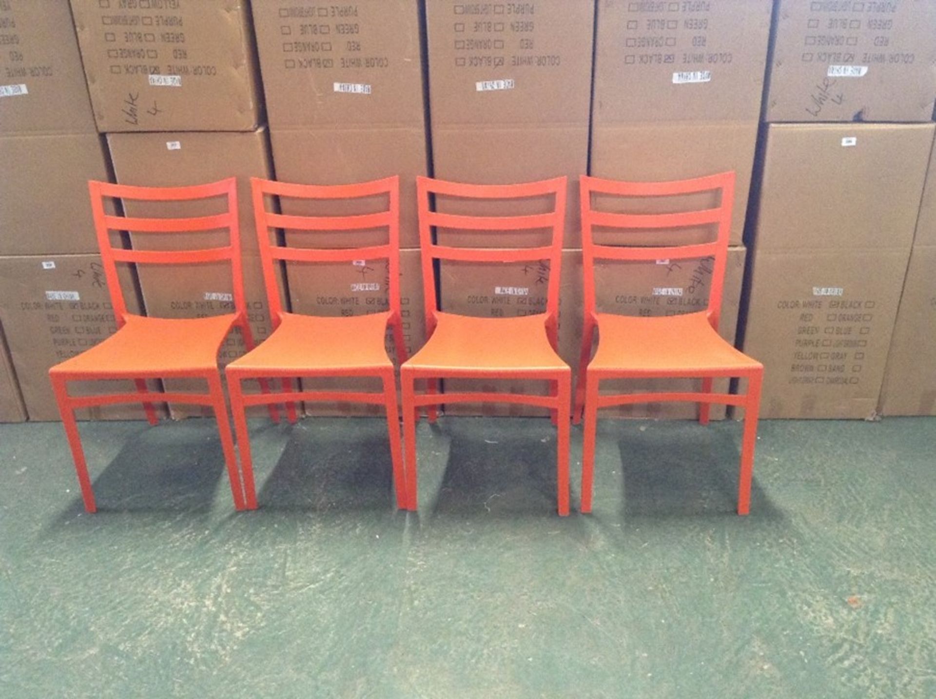 X4 ORANGE PLASTIC STACKING CHAIRS (BOXED & RETURN)