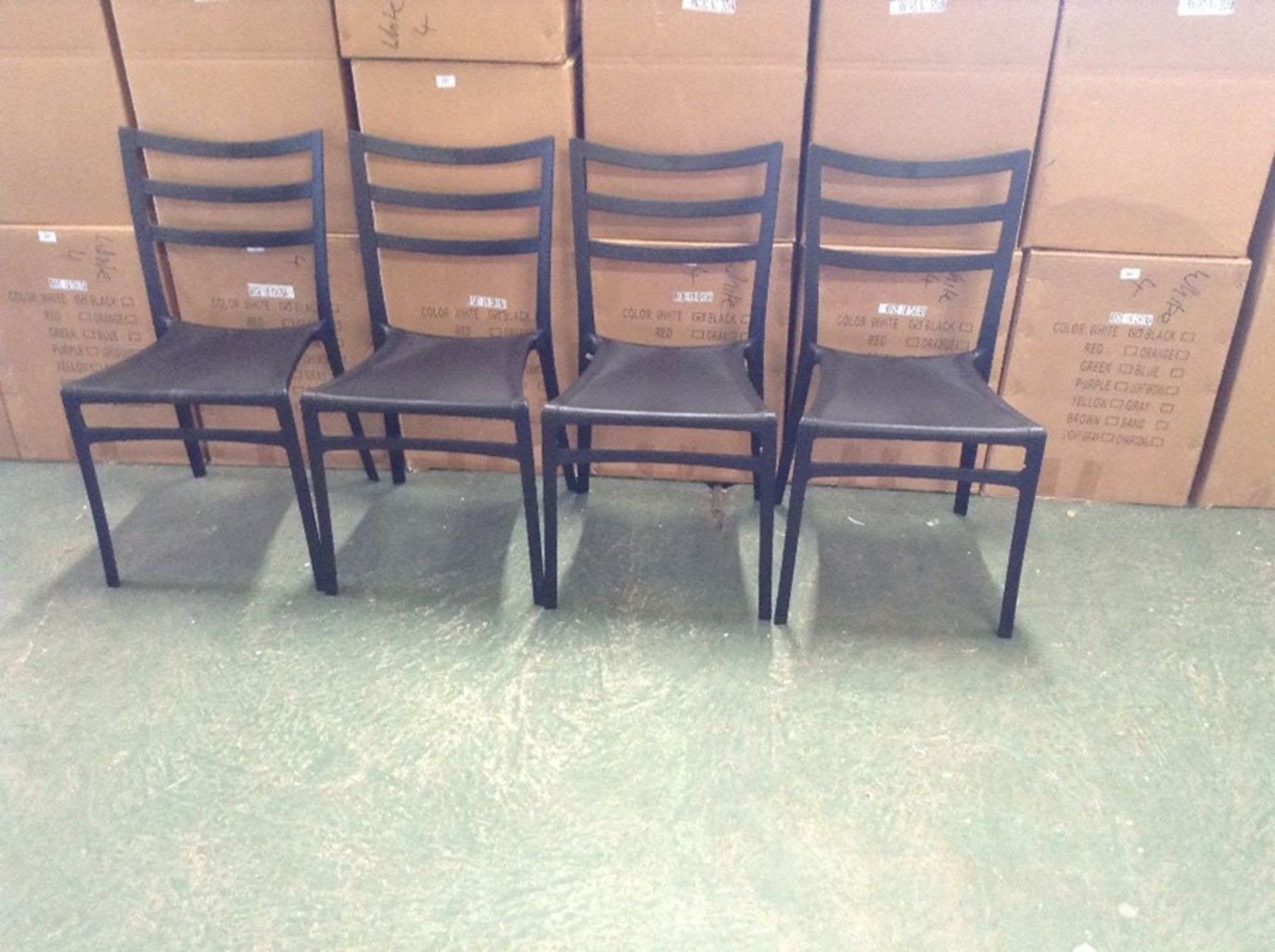 X4 BLACK PLASTIC STACKING CHAIRS (OPEN & RETURN)