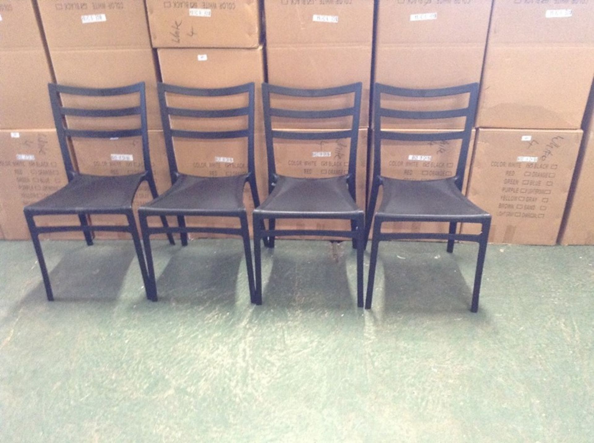 X4 BLACK PLASTIC STACKING CHAIRS (BOXED & RETURN)