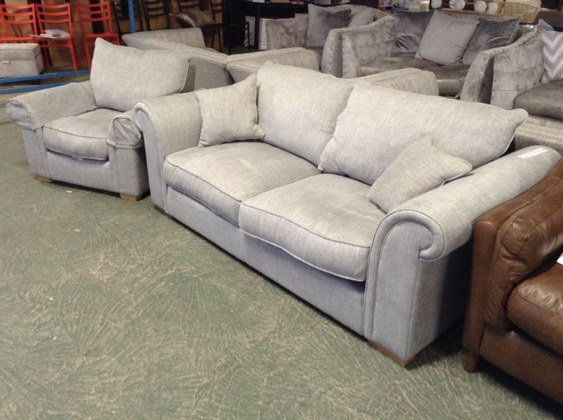 GREY FABRIC 3 SEATER SOFA AND CHAIR (TROO2085-WOO7 - Image 2 of 2