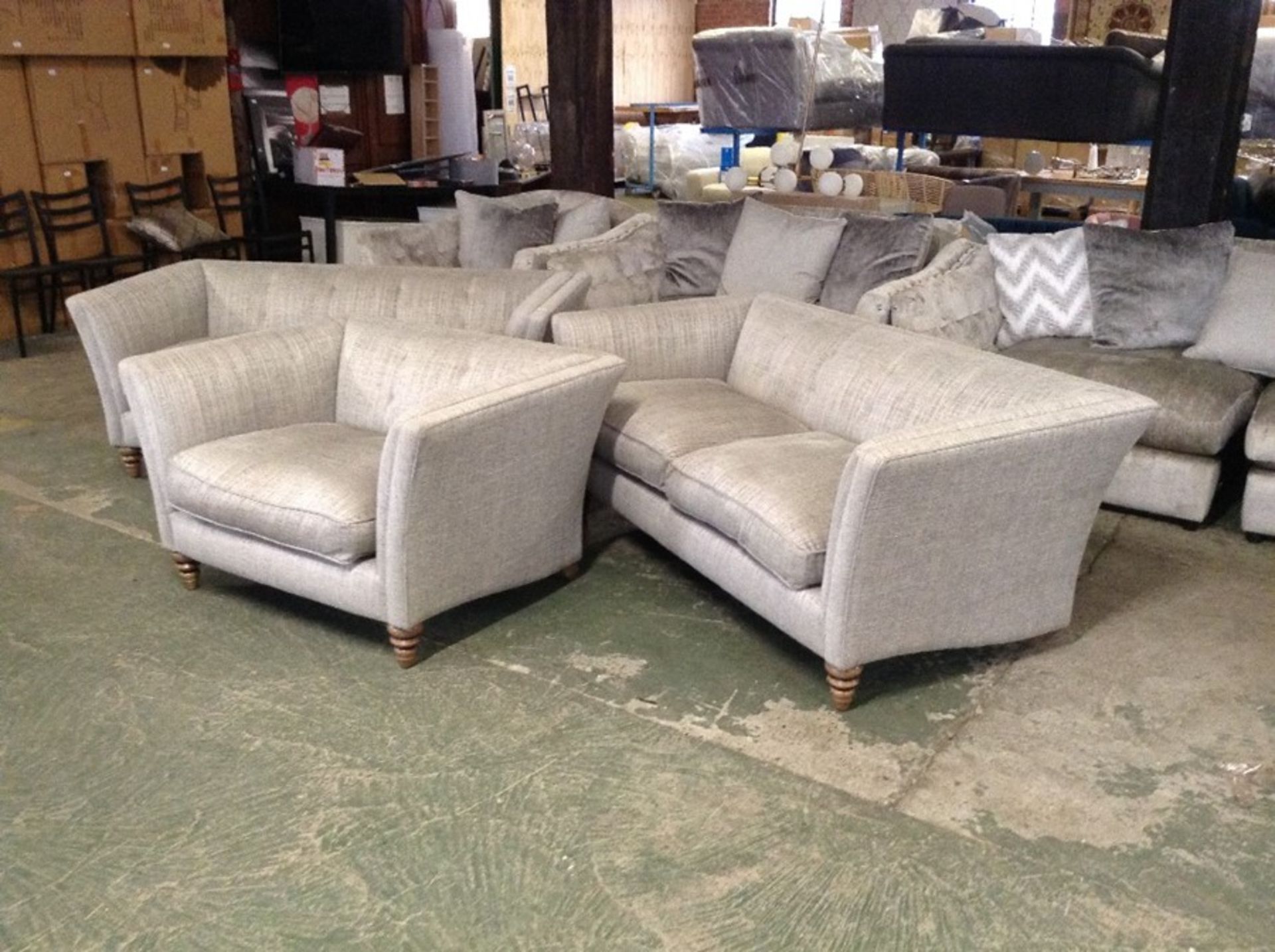 SILVER PATTERNED 2 X 2 SEATER SOFAS AND SNUG CHAIR