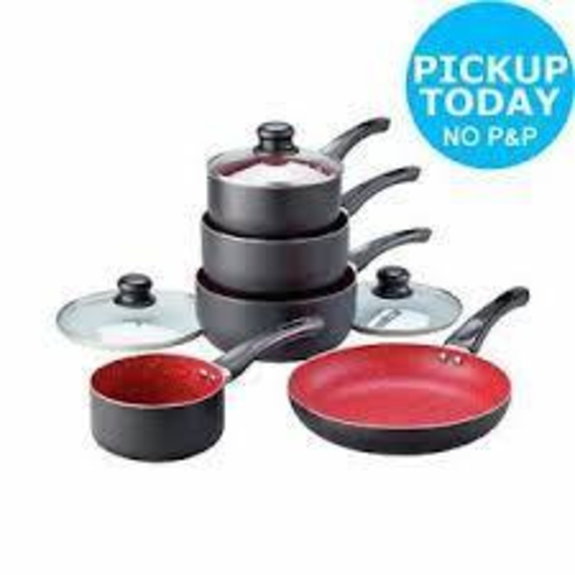 5 Piece Non-Stick Aluminium Pan Set - Red Stone