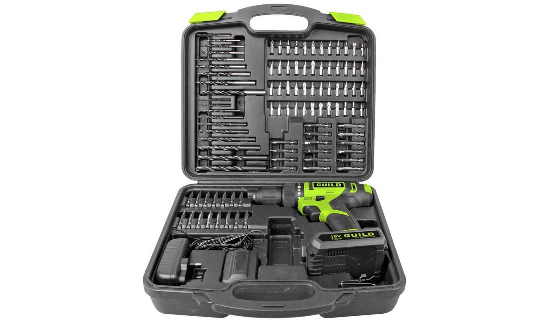 Guild 1.5Ah Cordless Combi Drill with 100 Accessories - 18V, £50.00 RRP