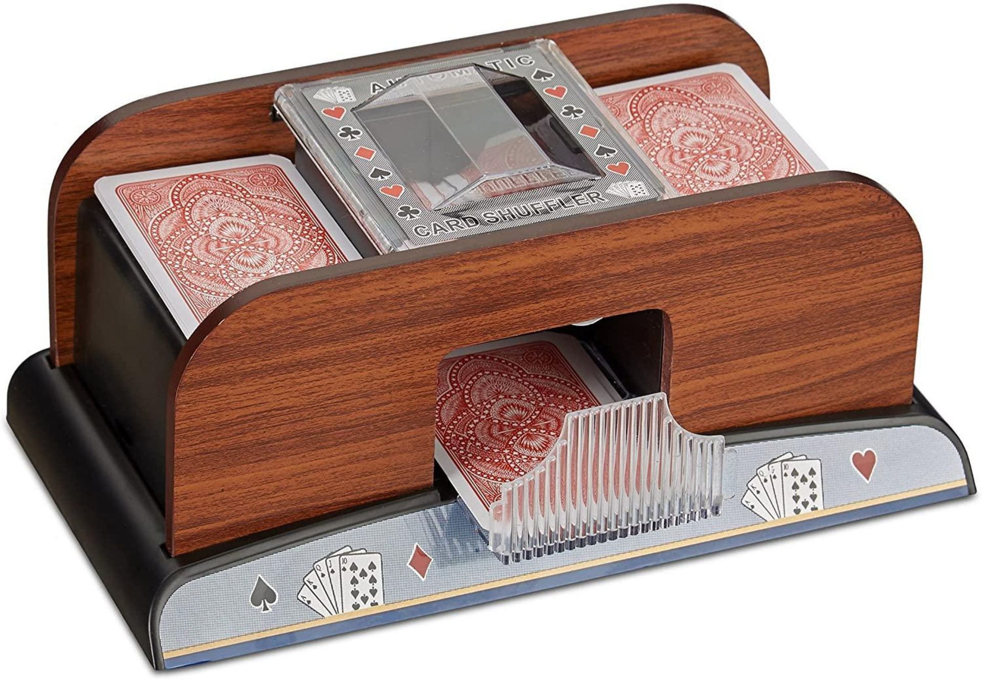 Relaxdays Card Shuffler Electronic, 2 Deck, Battery Operated Card Sorter Wood - £16.61 RRP