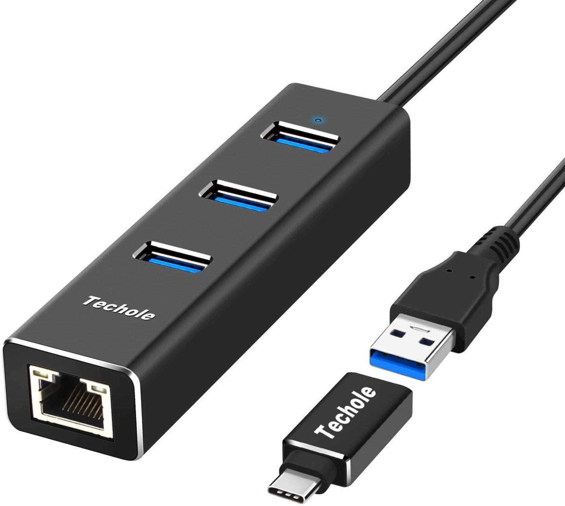 USB 3.0 Hub, Techole Aluminum 3 Ports Data HUB with RJ45 10/100/1000 Gigabit Ethernet £16.99 RRP