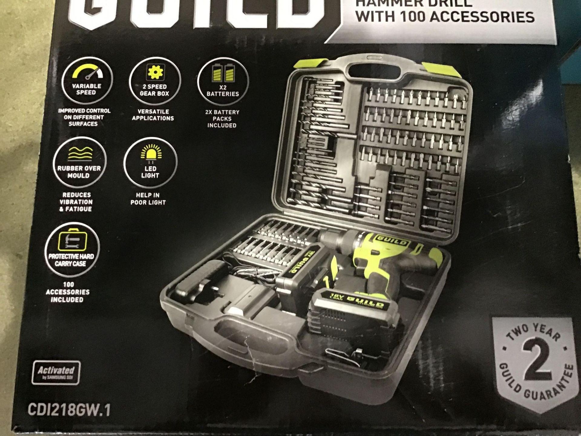 Guild 1.5Ah Combi Drill 2 Batteries and 100 Accessories - £70.00 RRP - Image 3 of 4