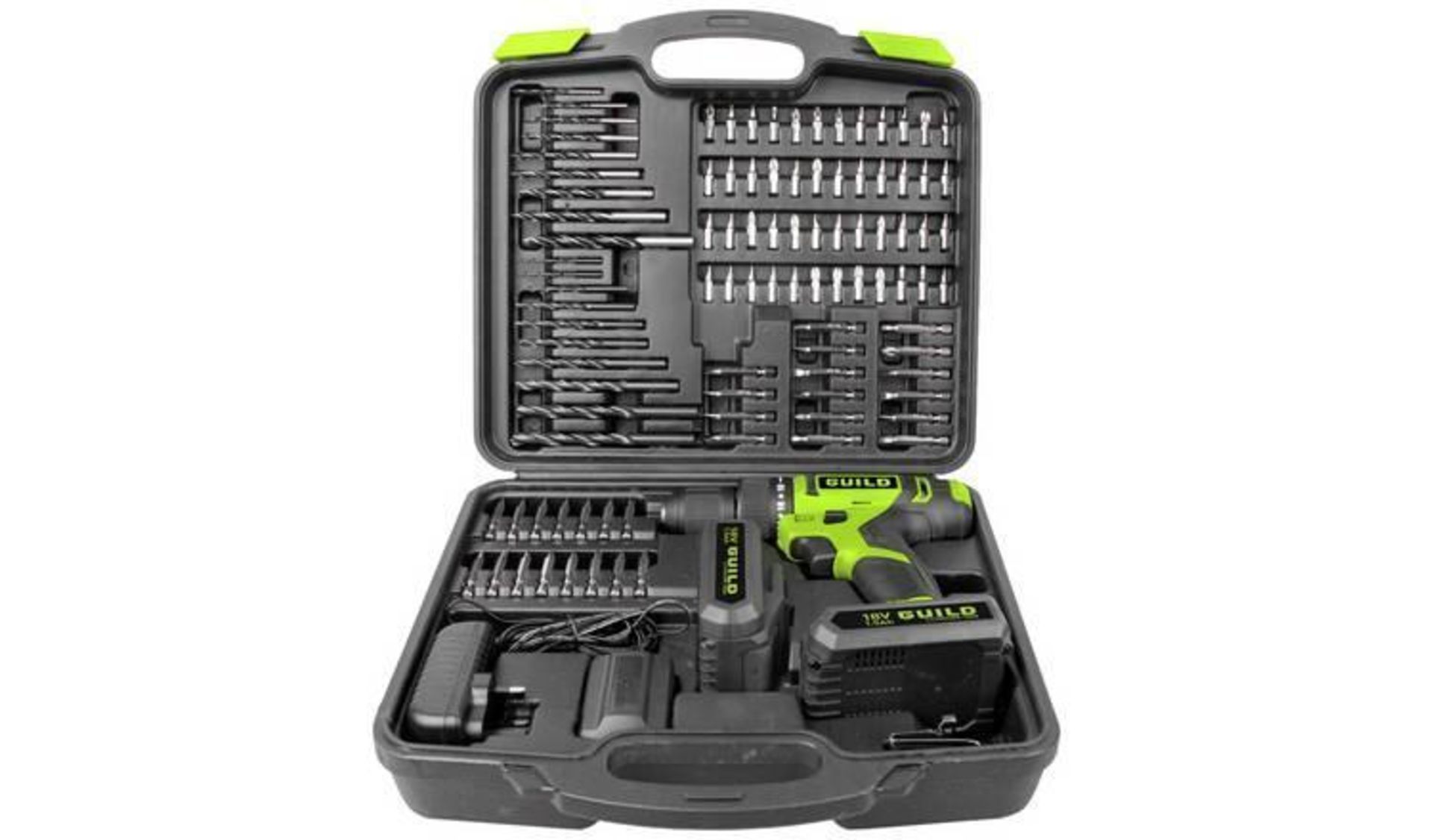 Guild 1.5Ah Combi Drill 2 Batteries and 100 Accessories - £70.00 RRP