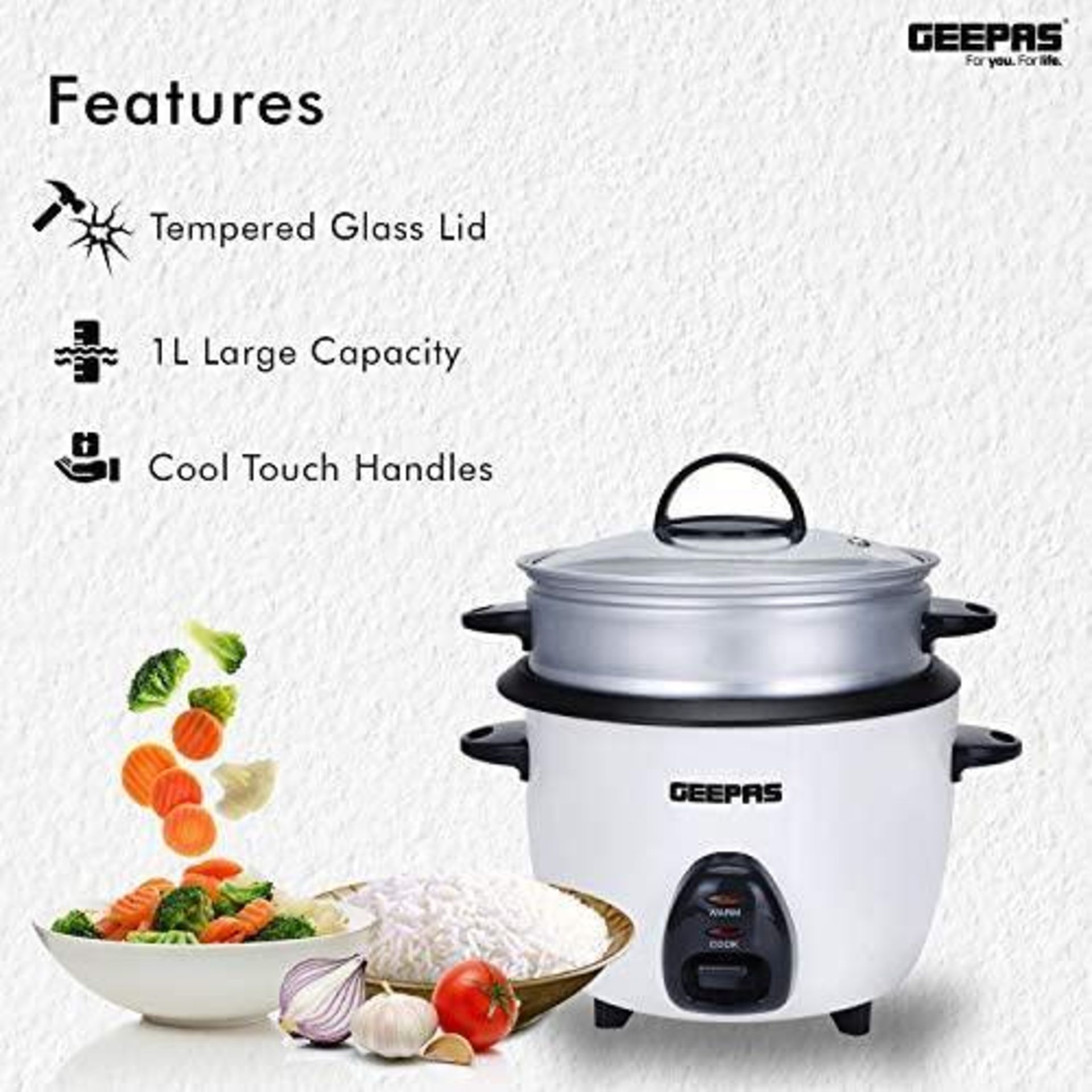 Geepas 1L Rice Cooker with Steamer - £22.99 RRP