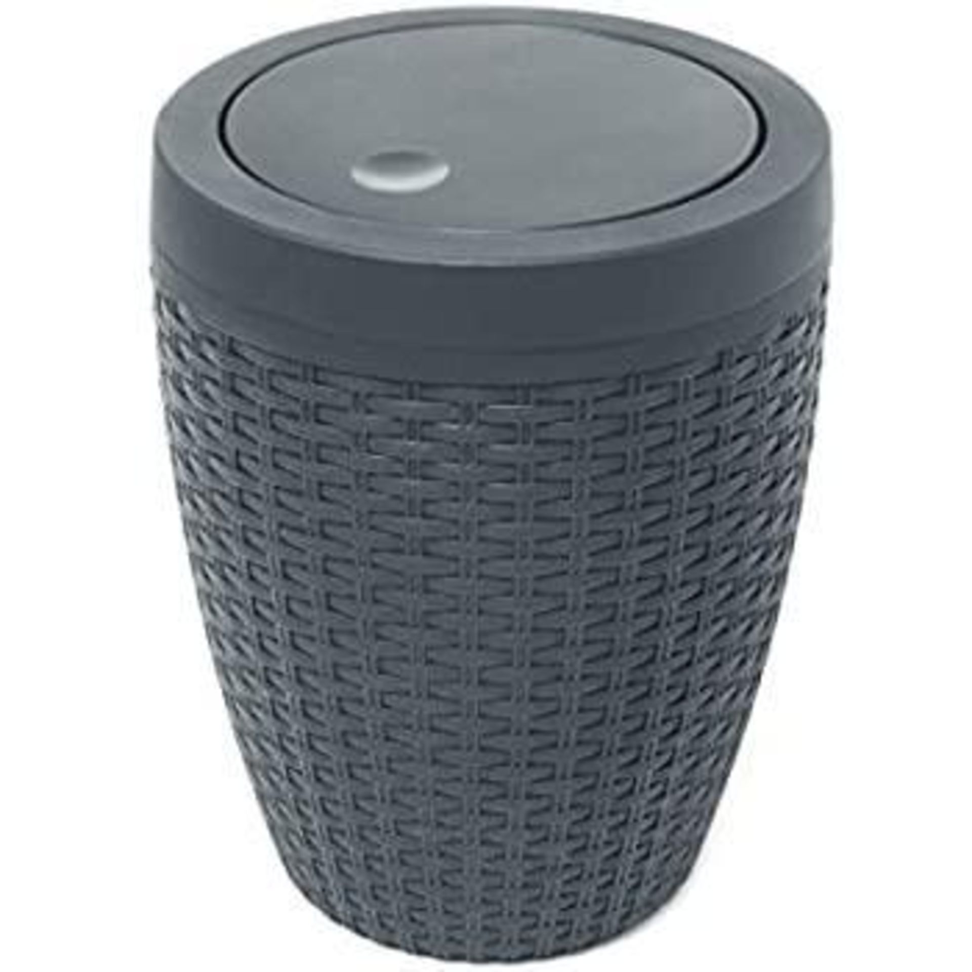 Addis Faux Rattan Round Swing Lid Bathroom Bin, Charcoal