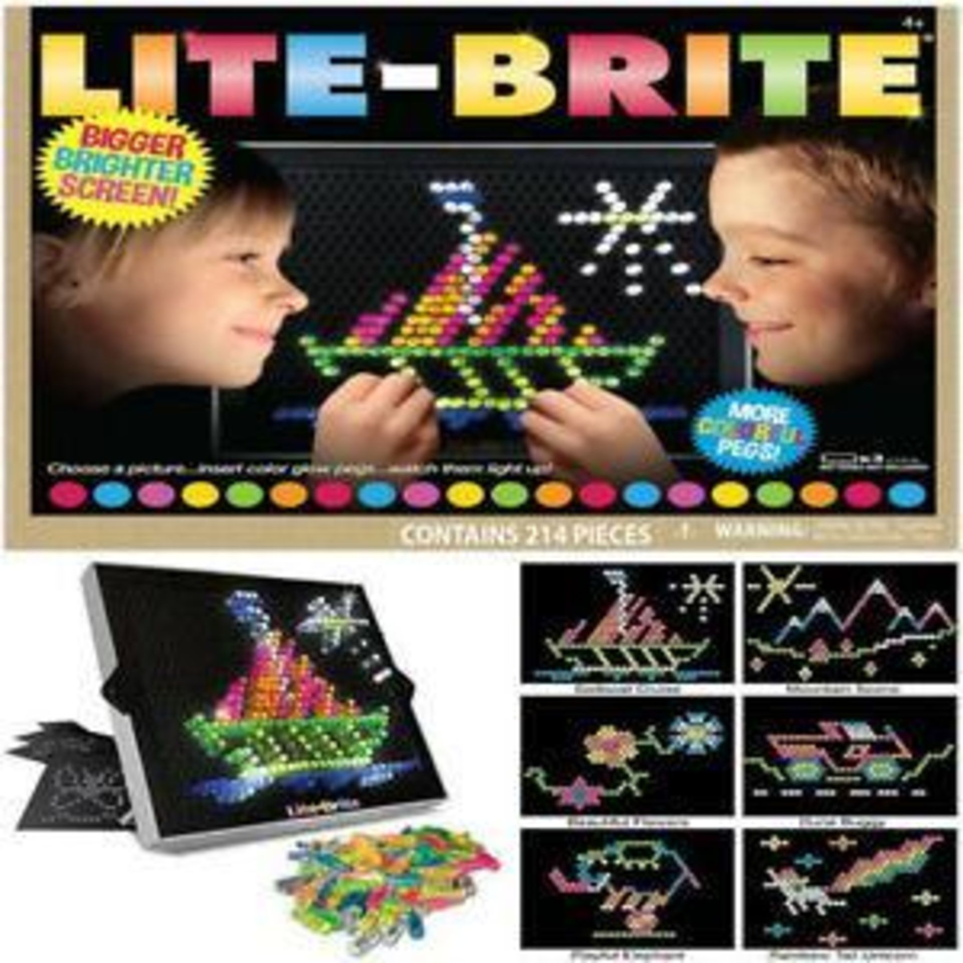 Bigger Lighter Screen Lite-Brite More Colorful Pegs Contains 214 Pieces