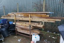 Quantity of Various Timber Including 3no. Steel Stillages