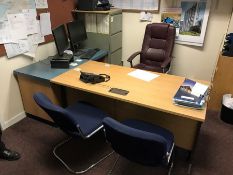 L-Shaped Desk Design Layout, Mobile Office Armchair, 2no. Tweed Upholstered Chrome Framed Meeting