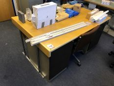 Metal Framed Timber Topped Desk with Integrated Drawers & Chair