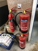 Powder, Water & Co2 Fire Extinguishers as Lotted, Note: This lot will require testing before use