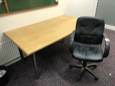 Timber Topped Desk with Chrome Screw In Legs & Mobile Office Armchair as Lotted