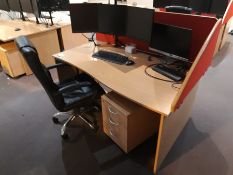 Office Desk and Contents Complete with 1no. Pedestal and 3no. Hanns.G HX194 Monitors, HP Pavilion