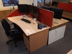 Pod of 2no. Office Desks and Contents Comprising; 2no. Beech Effect Timber Desks 1600 x 1000mm