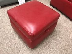 Unused Red Leather Footstool/Storage Box, 550 x 550 x 400mm