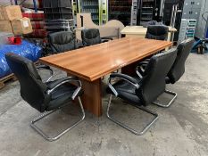 Chestnut Veneer Executive Boardroom Table with 7no Faux Leather Chrome Cantilever Boardroom Chairs