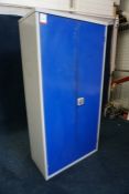 Blue & Grey Double Door Cabinet, No Key Present, 910 x 460 x 1830mm