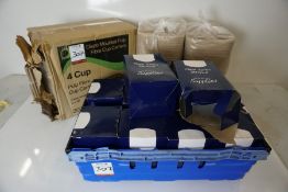 Quantity of 4-Cup Pulp Fibre Cup Carriers and Plastic Straws