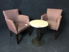 2no. Fabric Armchairs and Round Table as Lotted