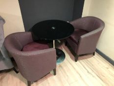 2no. Fabric Bucket Seats & Glass Topped Table as Lotted