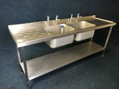 Stainless Steel Twin Tank Sink with Splashback, 2100 x 600 x 900mm