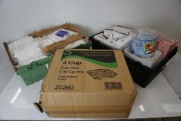 Box of 4-Cup Pulp Fibre Cup Carriers, Quantity of Plastic Knives, Quantity of Stirrers, Salt and
