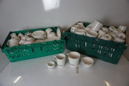 Quantity of Various Branded Coffee Mugs and Saucers, Crates Not Included