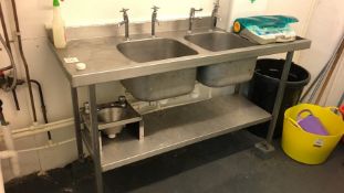 Stainless Steel Double Bowl 2-tier Sink Unit, 1500 x 880 x 580mm With Stainless Steel Handwash Basin