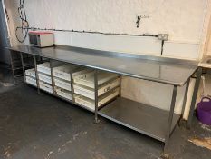 Stainless Steel Preparation Table with Undercounter Tray Storage 3660 x 830 x 860(h)mm, Complete