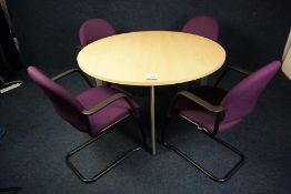 Circular Metal Frame Timber Top Table 1200mm dia with 4no. Cantilever Armchairs