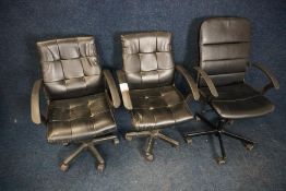 3no. Various Leather Mobile Office Armchairs as Lotted