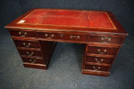 Vintage Timber Desk with Leather Insert, 9no. Lockable Drawers and Key 1360 x 760mm