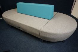 2-Tone Cushioned Oval-Oblong Bench Seat with Chrome Legs and Built-In Power Point, 1550 x 1300mm