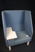 Upholstered Booth Chair with Inbuilt Timber Worktop and Inbuilt Power Supply,