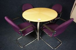 Circular Metal Frame Timber Top Table 1000mm dia with 4no. Cantilever Armchairs