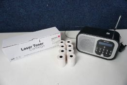 Bush Bluetooth DAB Radio, Laser Toner Cartridge and 8no. Card Machine Thermal Receipt Rolls