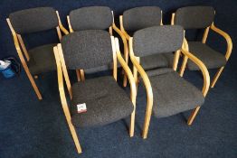 6no. Timber Framed Grey Upholstered Stackable Chairs