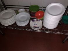 Quantity of Various Crockery and Plastic Tableware to Shelf as Lotted. Collection Strictly 09:30 -