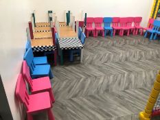 17no. Square Low Level Tables and 28no. Childrens Plastic Chairs. Collection Strictly 09:30 - 15: