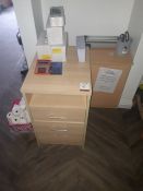 Timber Drawer Unit, Timber Cupboard and Various Office Sundries as Lotted