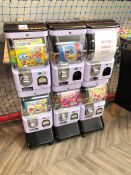 Six Section Coin Operated Childrens Vending Machine, No Keys Present and Some Damage to Coin Draws