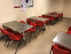 4no. Brushed Aluminium Tables Complete with 16no. Red Stacking Chairs