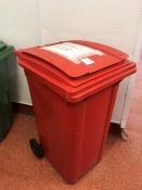 Red Plastic Wheelie Bin, Note: There are Holes in the Bottom of the Bins