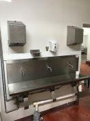 Teknomek Stainless Steel Three Station Knee Operated Wash Trough Complete with 2no. Wall Mounted