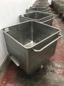 Stainless Steel Mobile Tote Bin, 660 x 660 x 500mm